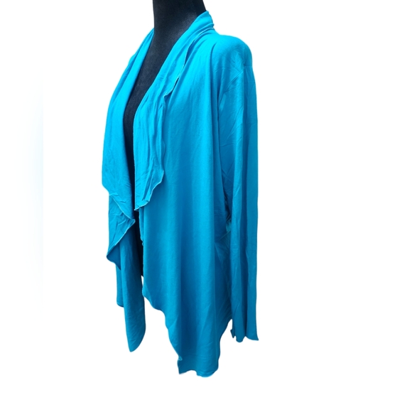 NWT Open Front Cascading Shawl Collar Cardigan Medium Teal - Picture 5 of 6